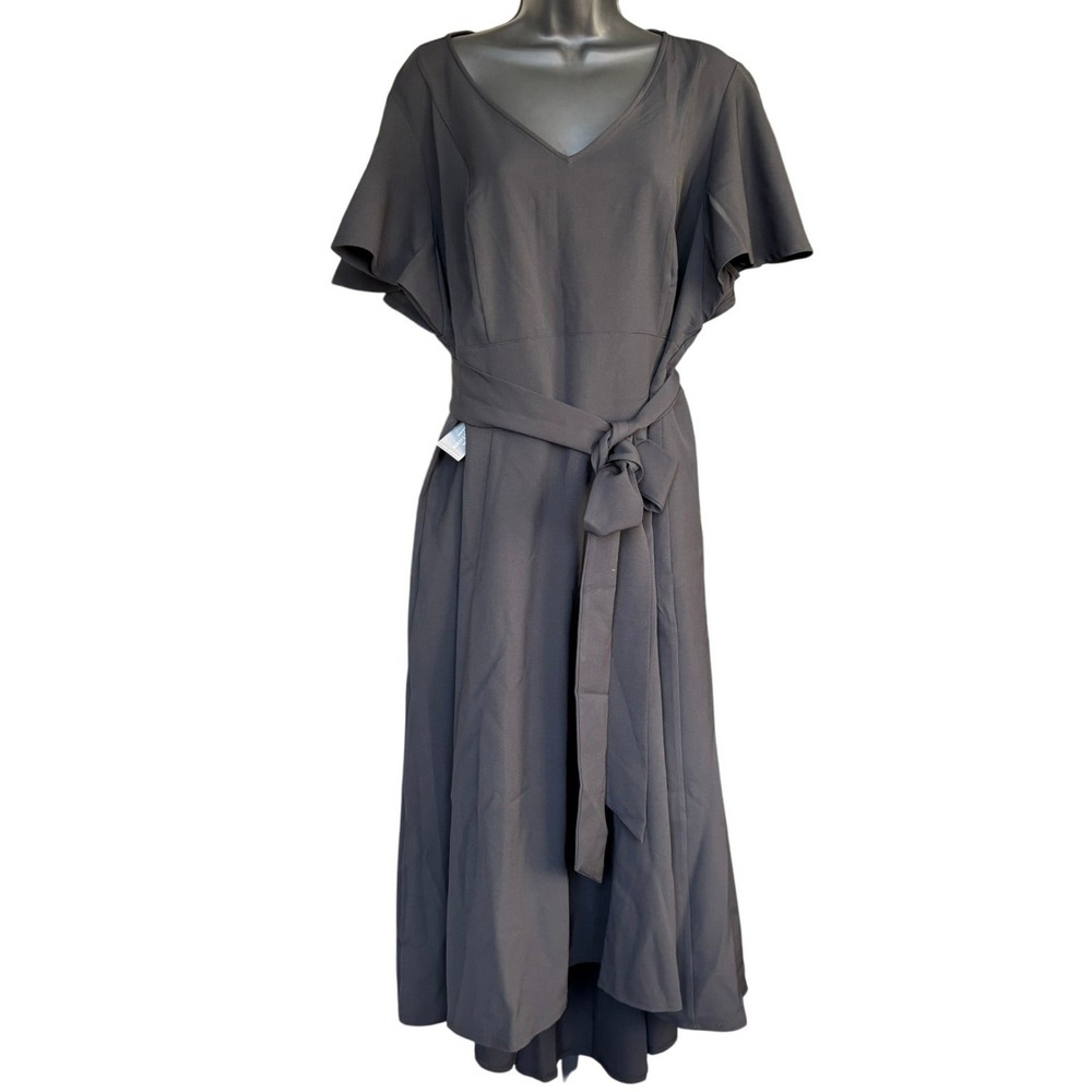 NWT Lane Bryant Lena V Neck High-Low Midi Dress‎ Sz 18 Black Party Cocktail